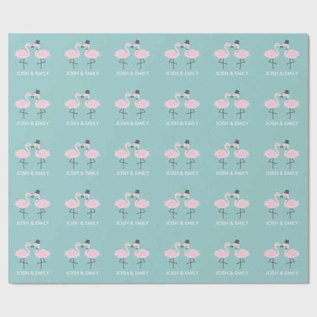 Flamingo Bride and Groom Personalized Gift Wrap (Flat)