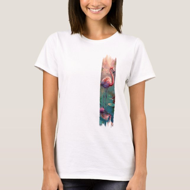 Flamingo Brushstroke Paint Art T-Shirt (Front)