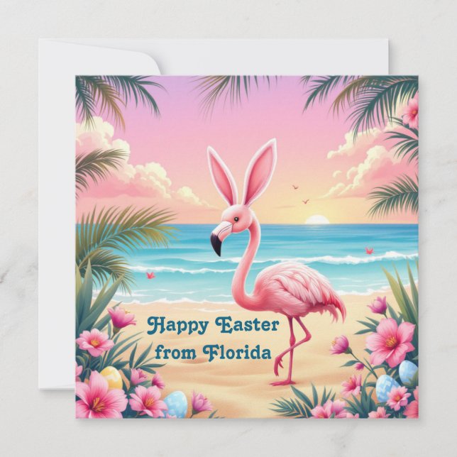 Flamingo Bunny Ears Holi Holiday Card (Front)
