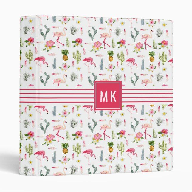Flamingo Cactus Pineapple Hibiscus Pattern Binder (Front/Spine)