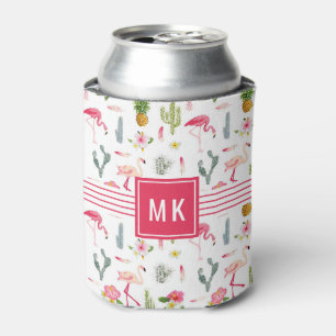 Flamingo Cactus Pineapple Hibiscus Pattern Can Cooler