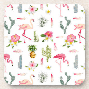 Flamingo Cactus Pineapple Hibiscus Pattern Coaster