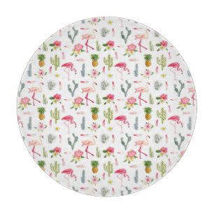 Flamingo Cactus Pineapple Hibiscus Pattern Cutting Board