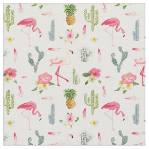 Flamingo Cactus Pineapple Hibiscus Pattern Fabric