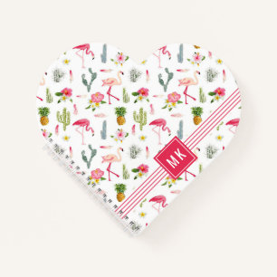 Flamingo Cactus Pineapple Hibiscus Pattern Notebook