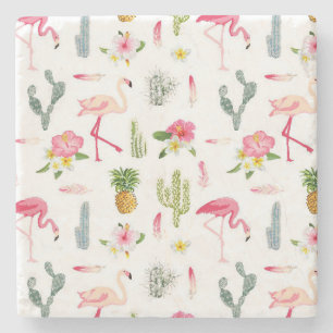 Flamingo Cactus Pineapple Hibiscus Pattern Stone Coaster