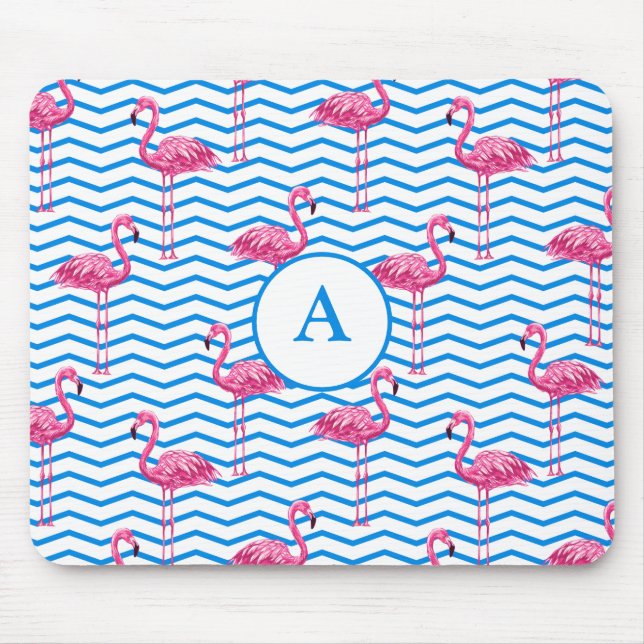 Flamingo Chevron Pattern Monogram Mouse Pad (Front)