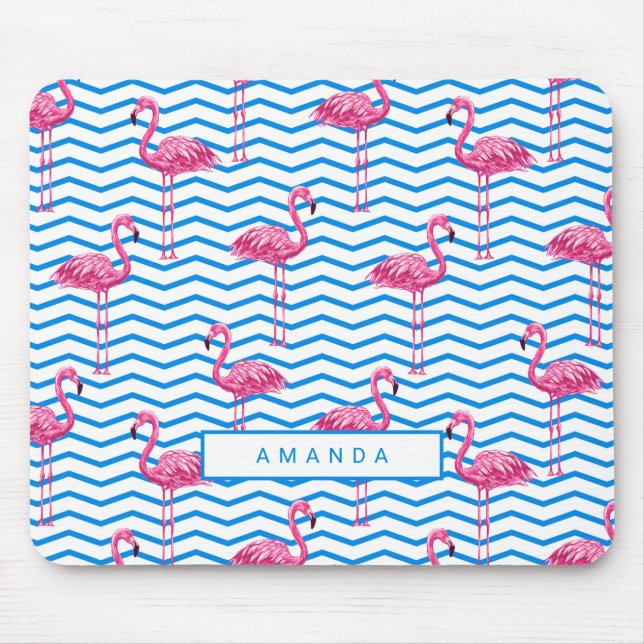 Flamingo Chevron Pattern with Name Mouse Pad (Front)