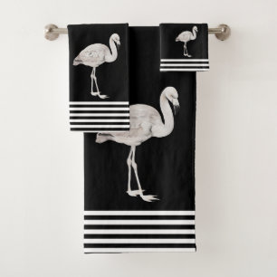 Flamingo Chic Black White Boho Tropical Bath  Towel Set
