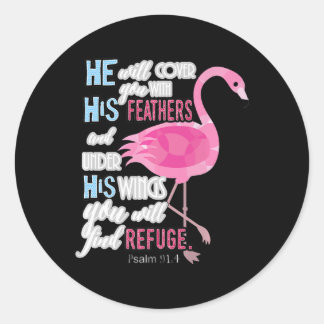 Flamingo Christian Gift, Psalm 91 Bible Verse Classic Round Sticker