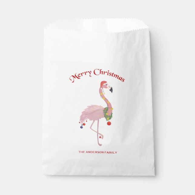 Flamingo, Christmas Balls And Wreath Favour Bag (Front)