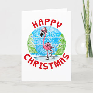 Flamingo Christmas Card Wildlife Ice Skater Funny