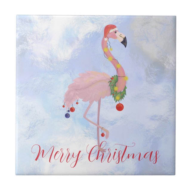 Flamingo Christmas Colour Lights  Tile (Front)