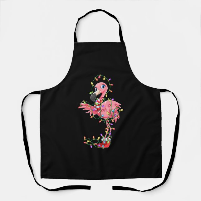 Flamingo Christmas Gift Xmas Lights Pink Cute Flam Apron (Front)