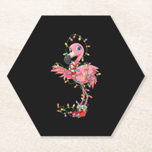 Flamingo Christmas Gift Xmas Lights Pink Cute Flam Paper Coaster