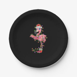 Flamingo Christmas Gift Xmas Lights Santa Pink Cut Paper Plate