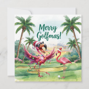 Flamingo Christmas Golfer in the golf course 