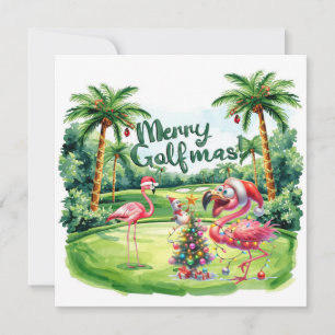Flamingo Christmas Golfer in the golf course 