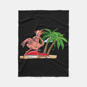 Flamingo Christmas In July Cool Tropical Bird Beac Fleece Blanket