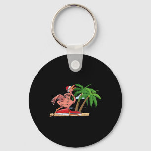 Flamingo Christmas In July Cool Tropical Bird Beac Keychain