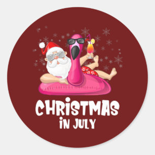 Flamingo Christmas In July Lover  Classic Round Sticker