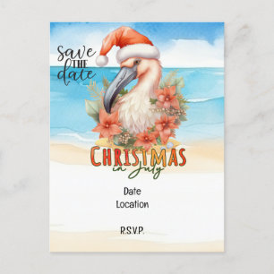 Flamingo Christmas in July save the date Holiday Postcard
