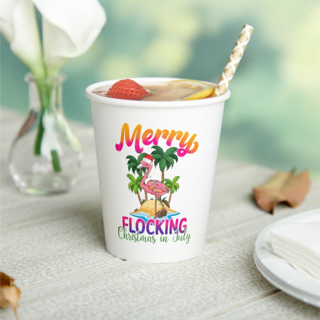 Flamingo Christmas In July | Tropical Flamingo Paper Cups (Insitu)