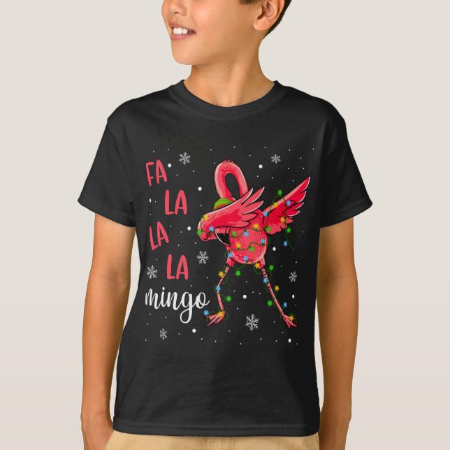 Flamingo Christmas Lights Funny Xmas Santa Hat Ani T-Shirt (Front)
