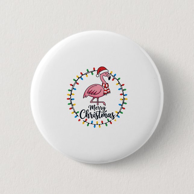 Flamingo Christmas Lights Holiday 2 Inch Round Button (Front)
