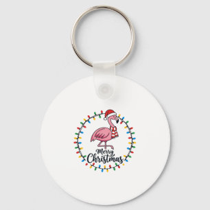 Flamingo Christmas Lights Holiday Keychain
