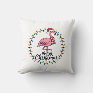 Flamingo Christmas Lights Holiday Throw Pillow