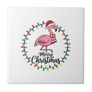 Flamingo Christmas Lights Holiday Tile