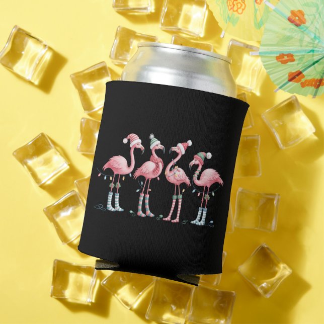 Flamingo Christmas Lights Holiday Xmas Can Cooler (In Situ Summer)