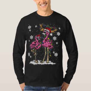 Flamingo Christmas Lights Santa Hat Pajama Cute Re T-Shirt
