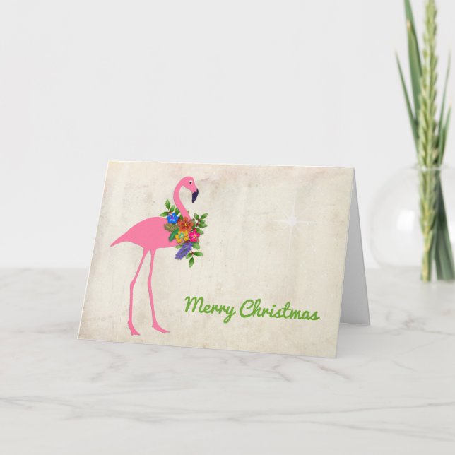 Flamingo Christmas Message Signature Holiday Card (Front)
