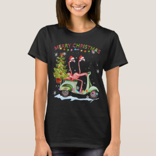Flamingo Christmas Motorcycle Xmas Lights Merry Ch T-Shirt