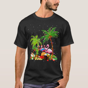 Flamingo Christmas Palm Xmas Tree Tropical Beach H T-Shirt
