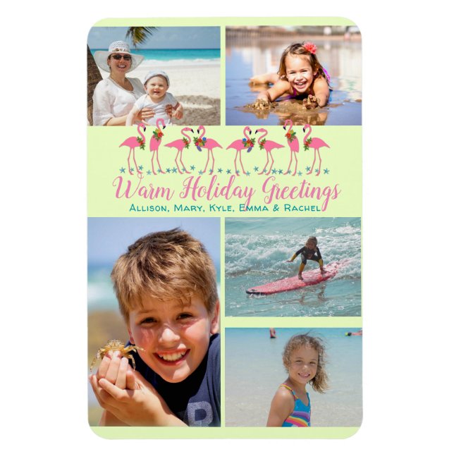 Flamingo Christmas Photo Collage Greeting Magnet (Vertical)