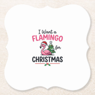 Flamingo Christmas Quote Vector Paper Coaster