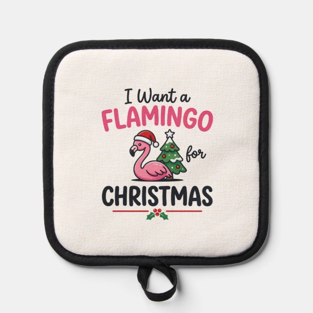 Flamingo Christmas Quote Vector Pot Holder (Front)