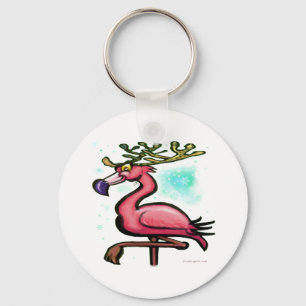 Flamingo Christmas Reindeer Keychain
