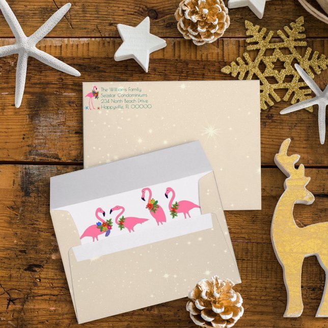 Flamingo Christmas Return Address A7 Envelope (Creator Uploaded)