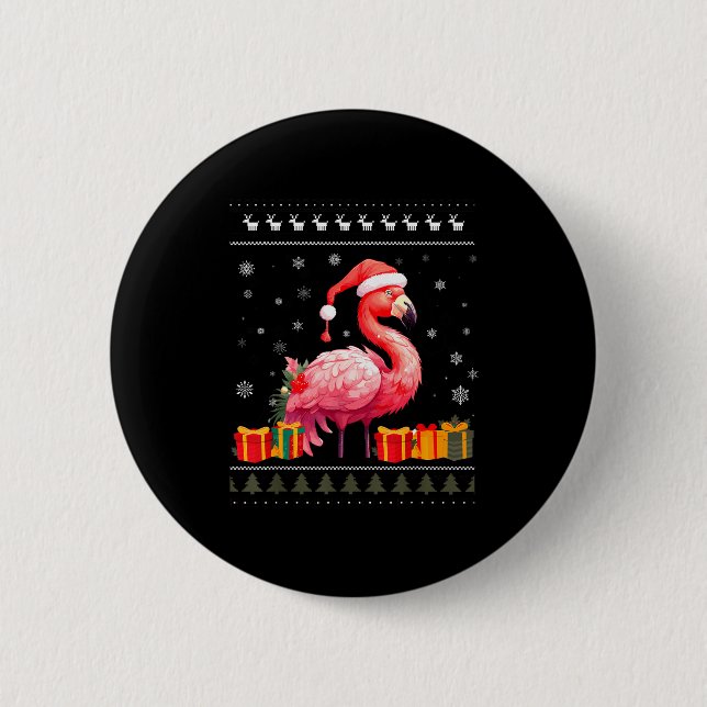 Flamingo Christmas Santa Hat Ugly Christmas Sweate 2 Inch Round Button (Front)