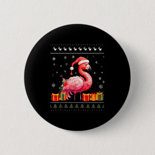 Flamingo Christmas Santa Hat Ugly Christmas Sweate 2 Inch Round Button