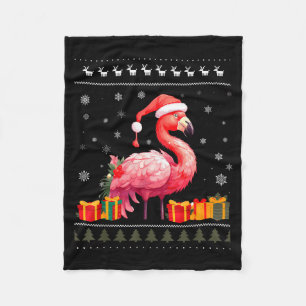 Flamingo Christmas Santa Hat Ugly Christmas Sweate Fleece Blanket