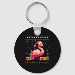 Flamingo Christmas Santa Hat Ugly Christmas Sweate Keychain