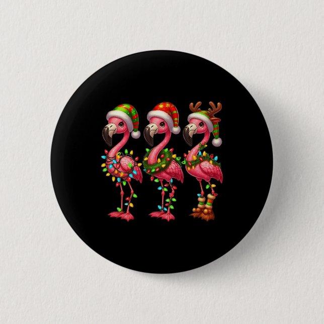 Flamingo Christmas Sarcastic Xmas Lights Flamingo  2 Inch Round Button (Front)