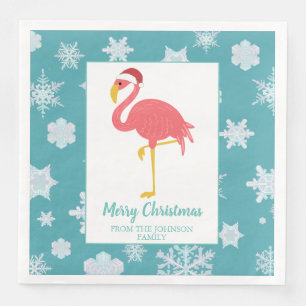 Flamingo Christmas Snowflake Blue Tropical Family Napkin