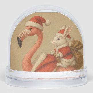 flamingo christmas snowglobe in sansta hat