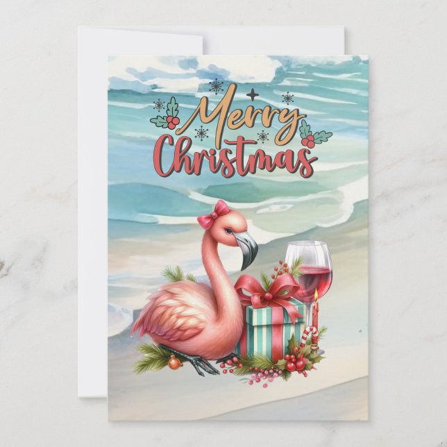 FLAMINGO Christmas Themed Holiday Card (Front)